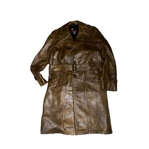Vintage Richman Brothers Retro Leather Coat Mens 38 Brown Button 70s